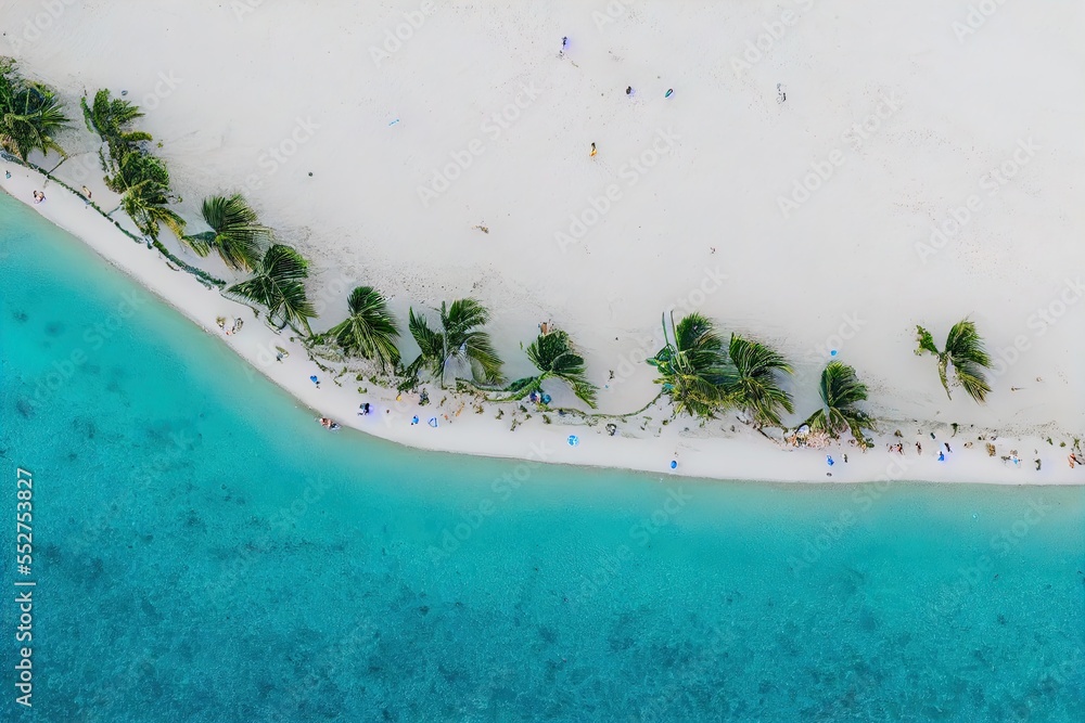 Aufkleber a beach with a bunch of palm trees on it and a body of water in the middle of it. generative ai