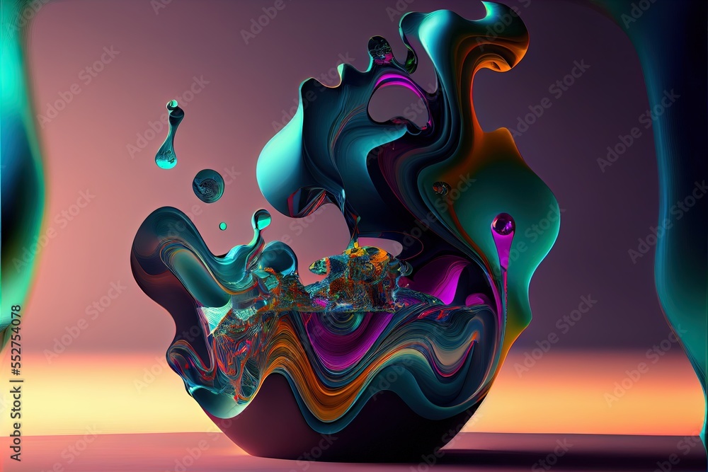 Poster a colorful abstract artwork with a liquid drop coming out of it's centerpieces and a drop of water c