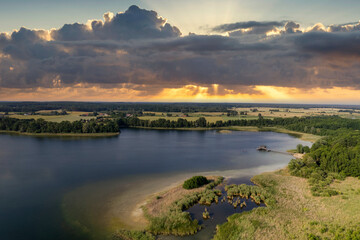 Aerial shot of a beautiful lake in the summer day