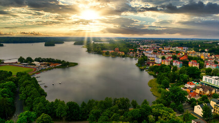 Beautiful landscape with the river in the countryside. summer. view from the drone Barlinek, West Pomeranian Voivodeship, Poland
