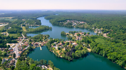 Aerial view of the danube river in summer time, panoramic panorama - Lubniewice in Poland Lubuskie Province