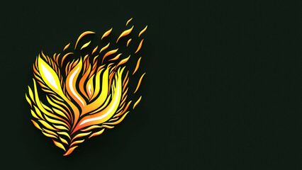 Vector image of a fiery flower on a dark green background, created in a 3d editor