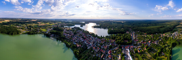 Beautiful landscape with the river in the countryside. summer. view from the drone Barlinek, West...