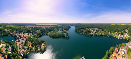 Aerial view of the danube river in summer time, panoramic panorama - Lubniewice in Poland Lubuskie...