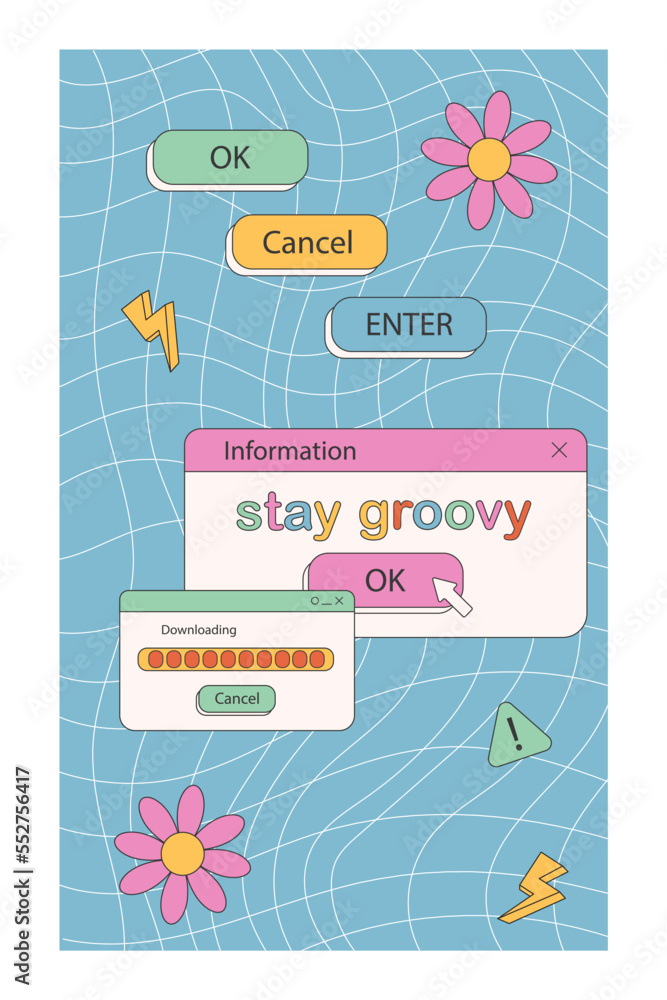 Poster 90s retro vaporwave old desktop user interface elements. cute nostalgic computer ui, vintage aesthet