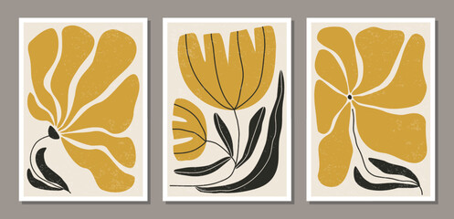 Matisse inspired contemporary collage botanical minimalist wall art posters set - 552757215