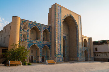 Fototapeta na wymiar Medieval madrasah of Mirzo Ulugbek (1404-1449) on a sunny September morning. Bukhara, Uzbekistan
