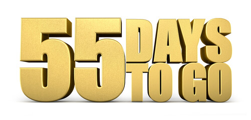 3d Golden 55 days to go isolated on white background. Sale concept. 3d illustration.