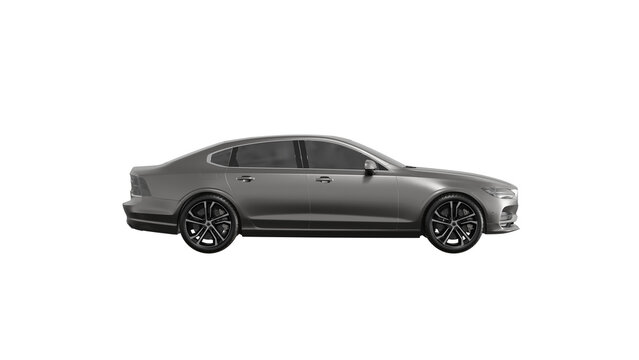 VOLVO S90, 3d rendering of VOLVO grey car on PNG transparent background