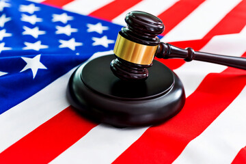 Wooden gavel on USA flag