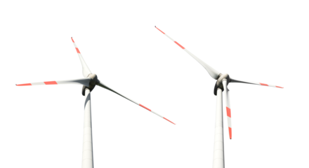 Wind turbine isolated on transparent background, PNG.