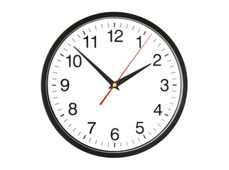 Round clock with black and red arrows isolated on white background	