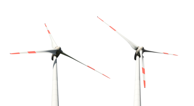 Wind turbine isolated on transparent background, PNG.