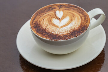 Hot mocha coffee on table.