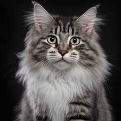 Norwegische Waldkatze im Portrait isoliert auf schwarzem Hintergrund