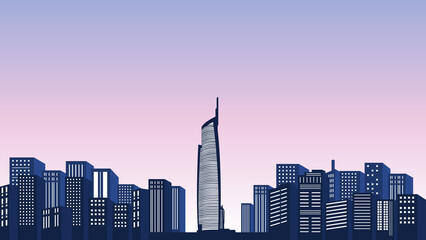 City panorama of tall buildings in almas tower with lots of malls