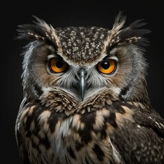 Sch&ouml;ne Eule der Weisheit isoliert auf schwarzem Hintergrund