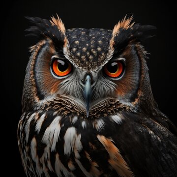 Sch&ouml;ne Eule der Weisheit isoliert auf schwarzem Hintergrund