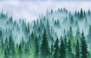 Seamless Coniferous Forest with Fog