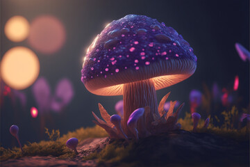 Fototapeta na wymiar Glowing purple mushroom