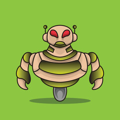 green brown fat man futuristic advanced mecha cyborg robot logo mascot design with one wheel
