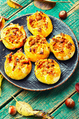 Freshly baked nuts buns, homebaking