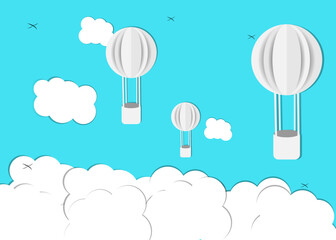 paper art style Beautiful fluffy cloud on blue sky background can be used for Christmas, Festival, holiday, summer, spring .vector EPS10