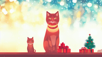 Beautiful holidays decoration background with a cute cat