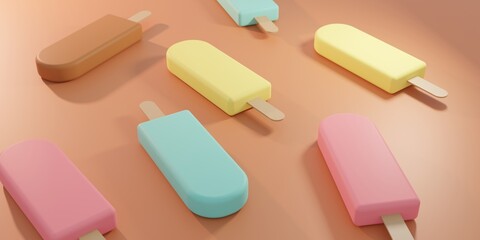 Colorful Ice Cream bars set 3d render illustration. 