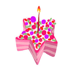 Pink mix berry cream cake in cute hand draw style sticker with transparent background png