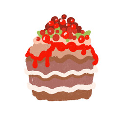 Cherry chocolate cream cupcake in cute hand draw style sticker with transparent background png