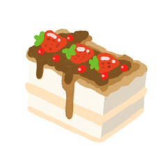 Strawberry chocolate cake pie in cute hand draw style sticker with transparent background png