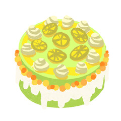 Sweet yellow lemon cake in cute hand draw style sticker with transparent background png