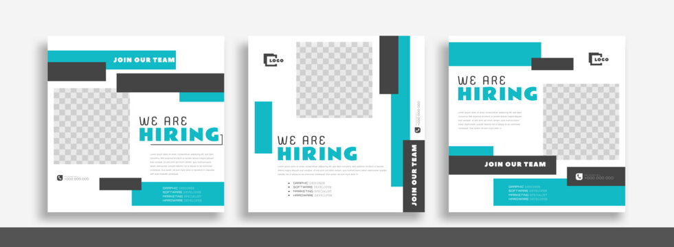 We are hiring job vacancy social media post banner design template. We are hiring job vacancy square web banner design.	