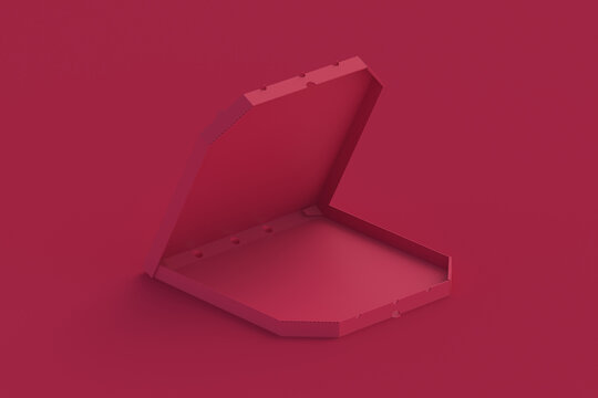 Pizza Box Of Magenta On Red Background. Color Of The Year 2023. 3d Render