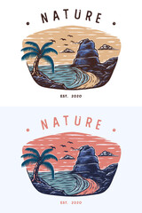 Nature design with mountain for background with vintage style illustration