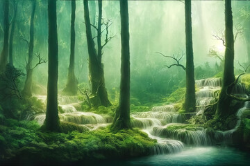 Obraz premium misty forest in the morning