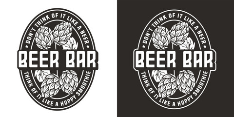 Hop beer logo or brew emblem with hops for bar or pub. Monochrome print or label for brewery shop