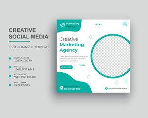 Digital marketing agency social media post and Square web banner template

