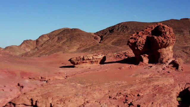 Aerial view on the famous mushroom red sandstone formation in Timna park in Arava desert