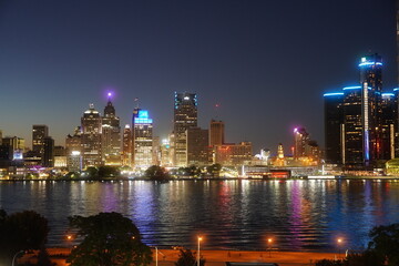 Detroit skyscraper across river view cityscape

