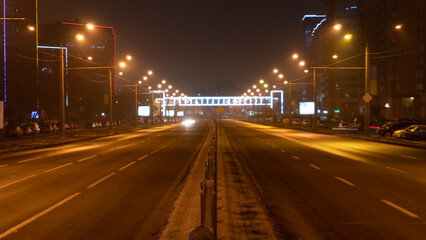 Fototapeta na wymiar traffic at night, freez light, Kharkiv street, night street, lights, Kharkiv