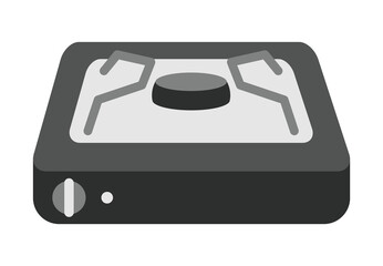 Camping stove cartoon icon. Cartoon gas camp burner, portable indoor cooker, outdoor furnace for picnic cooking on heat flame propane hob butane fire travel