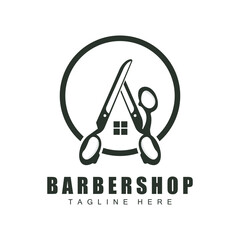 Scissors Logo Design, Barbershop Shaver Vector, Babershop Scissors Brand Illustration