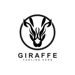 Giraffe Logo Design, Giraffe Head Vector Silhouette, High Neck Animal, Zoo, Tattoo Illustration, Product Brand