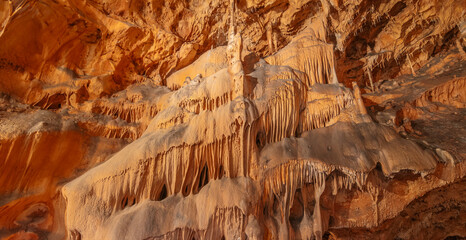 Formations géologiques de stalactites et stalagmites dans une grotte souterraine.	