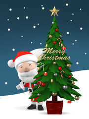 Santa Claus with christmas tree, 3D illustration
