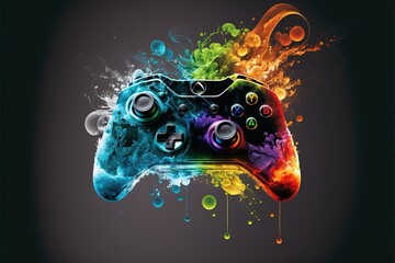 manette de console avec explosion de peinture color&eacute;e