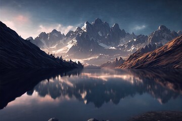 paysage de lac de montagne clair - obrazy, fototapety, plakaty