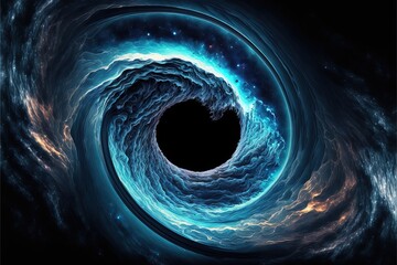 trou noir cosmique bleuté en spirale galactique © nyothep
